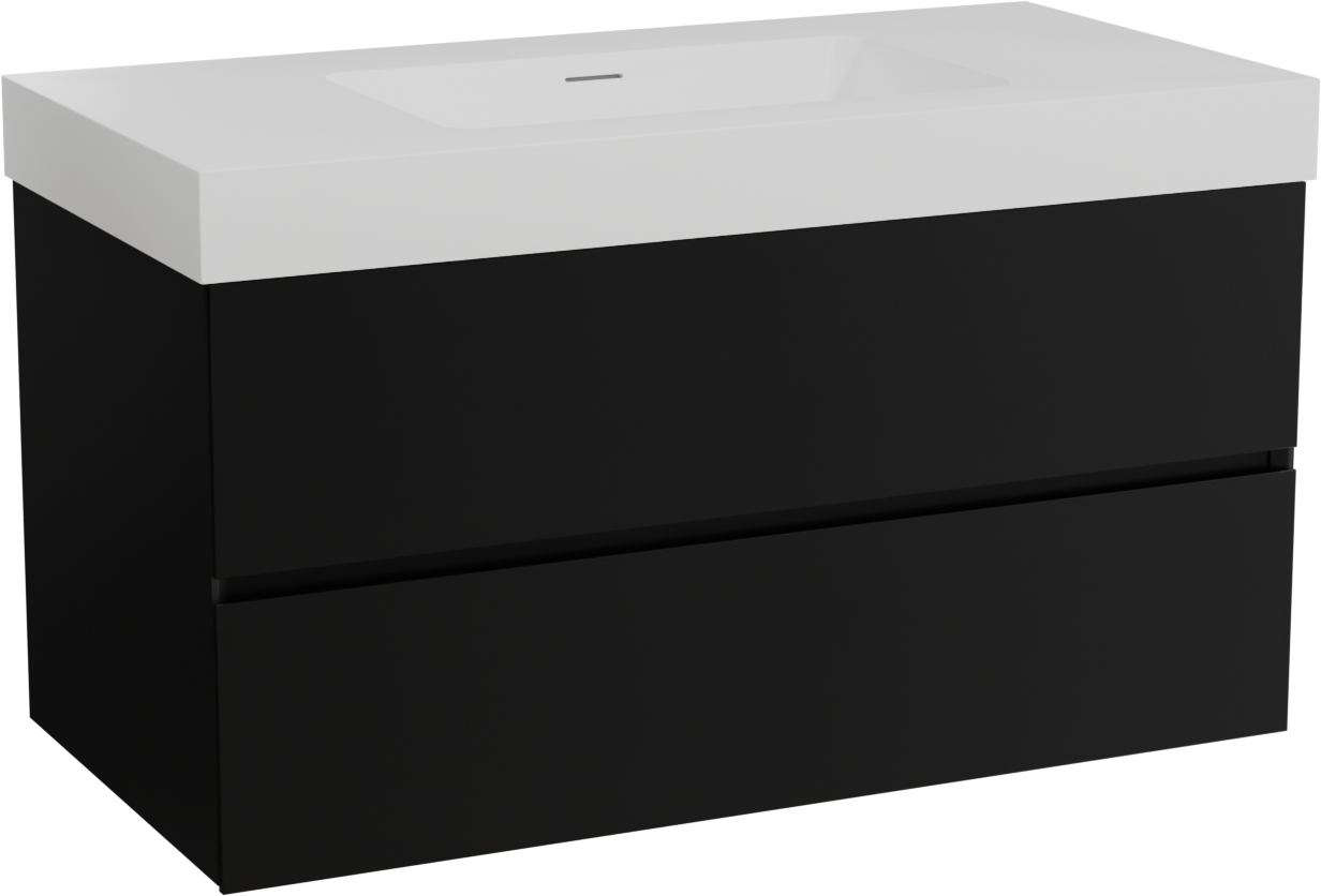 Storke Edge meuble salle de bains suspendu 105 x 52 cm noir mat avec Mata High plan simple en solid surface blanc mat