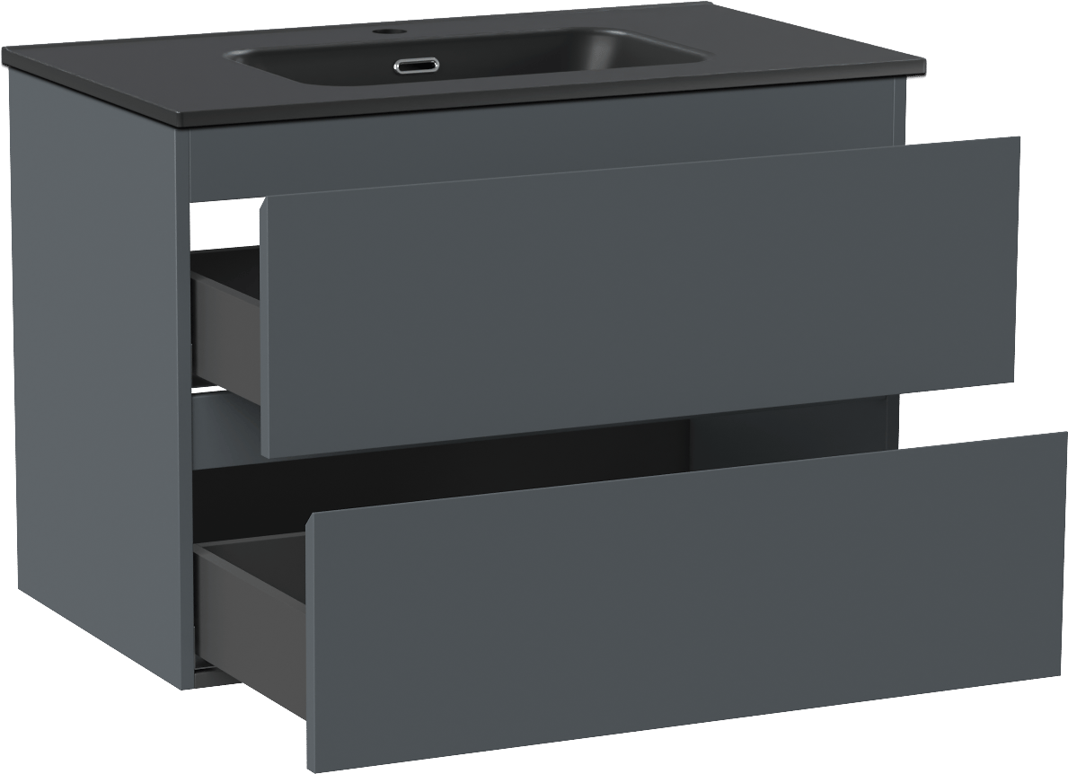 Linie Lado zwevend badmeubel 80 x 46 cm blauw antraciet met Baro enkele wastafel in porselein mat zwart