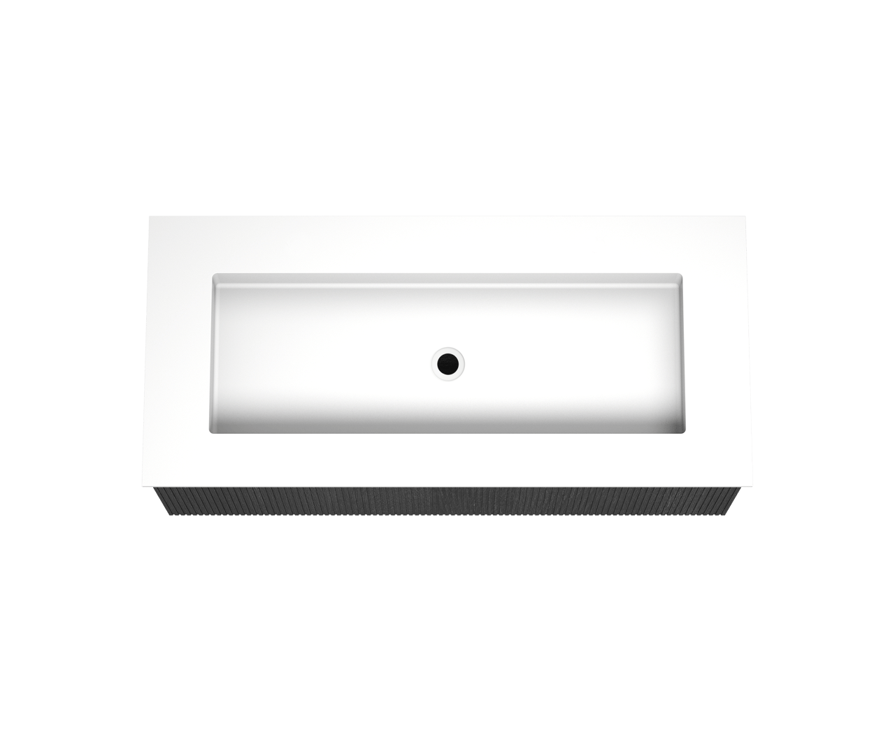 Balmani Forma zwevend badkamermeubel 120 x 55 cm zwarte eik met Tablo Stretto enkele wastafel voor 2 kraangaten in solid surface mat wit, Verticale symmetrische rechte ribbel