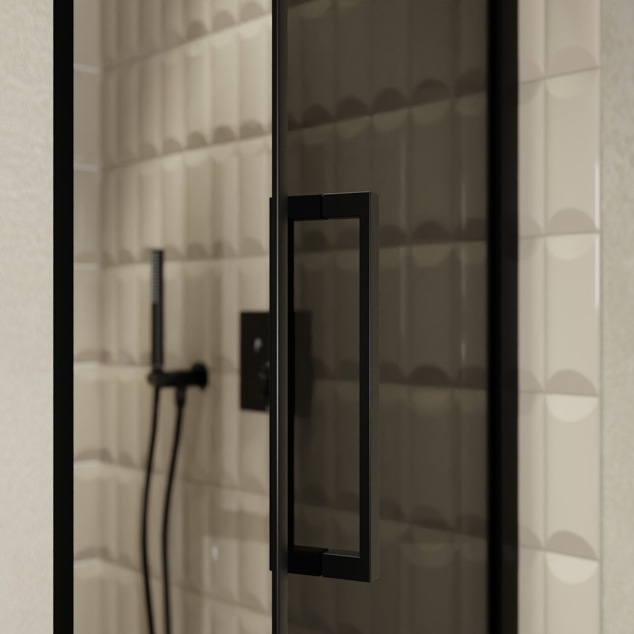 Balmani Senses Design douche draaideur rechts 90 cm x 210 cm Rookglas, Zwarte profielen