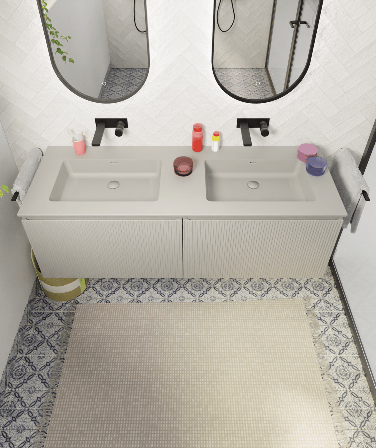 Storke Diva Doppelwaschtisch matt seidengrau Top Solid Seidengrau Matt 150 x 52 cm