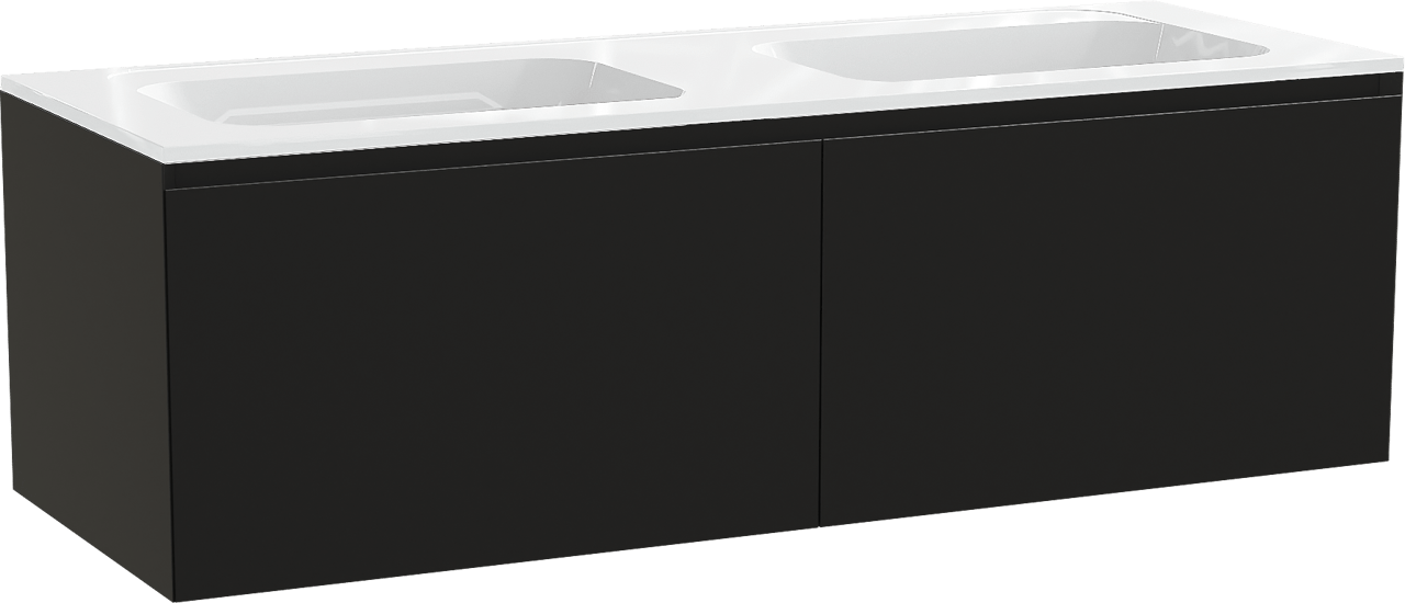 Balmani Idra meuble salle de bains suspendu 150 x 55 cm noir mat avec Tablo Strada double vasque en marbre composite blanc brillant