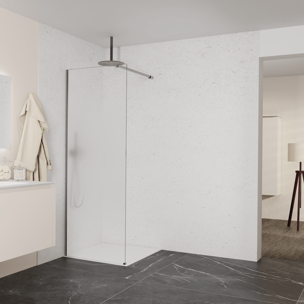 Balmani Modular inloopdouche: 80 x 200 cm, Permafrost met coating, Brushed GunMetal profielen