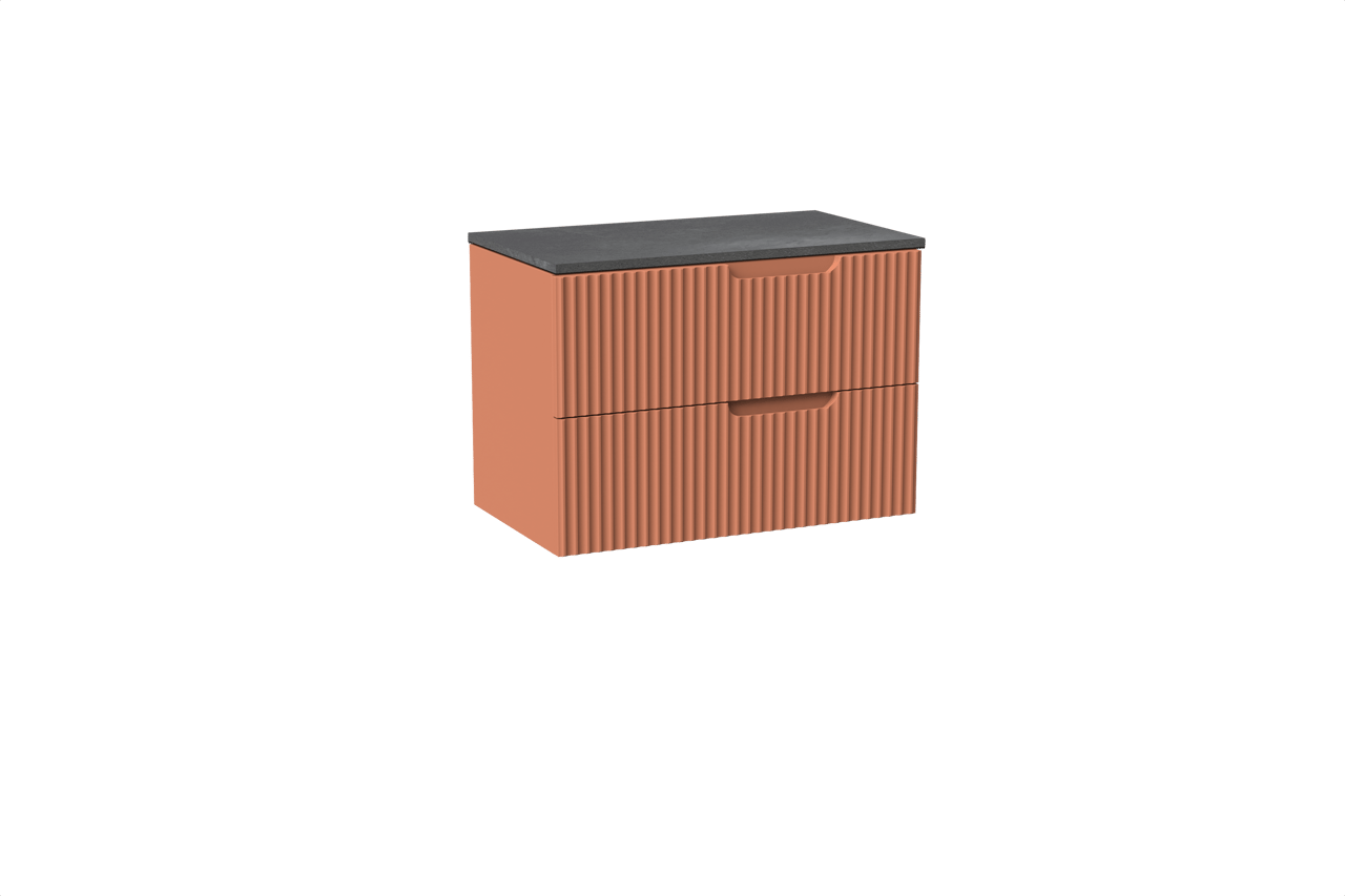 Linie Ribbo meuble salle de bains suspendu 80 x 46 cm cotto avec Lado tablette simple en mélaminé ardoise gris, Nervure circulaire symétrique verticale