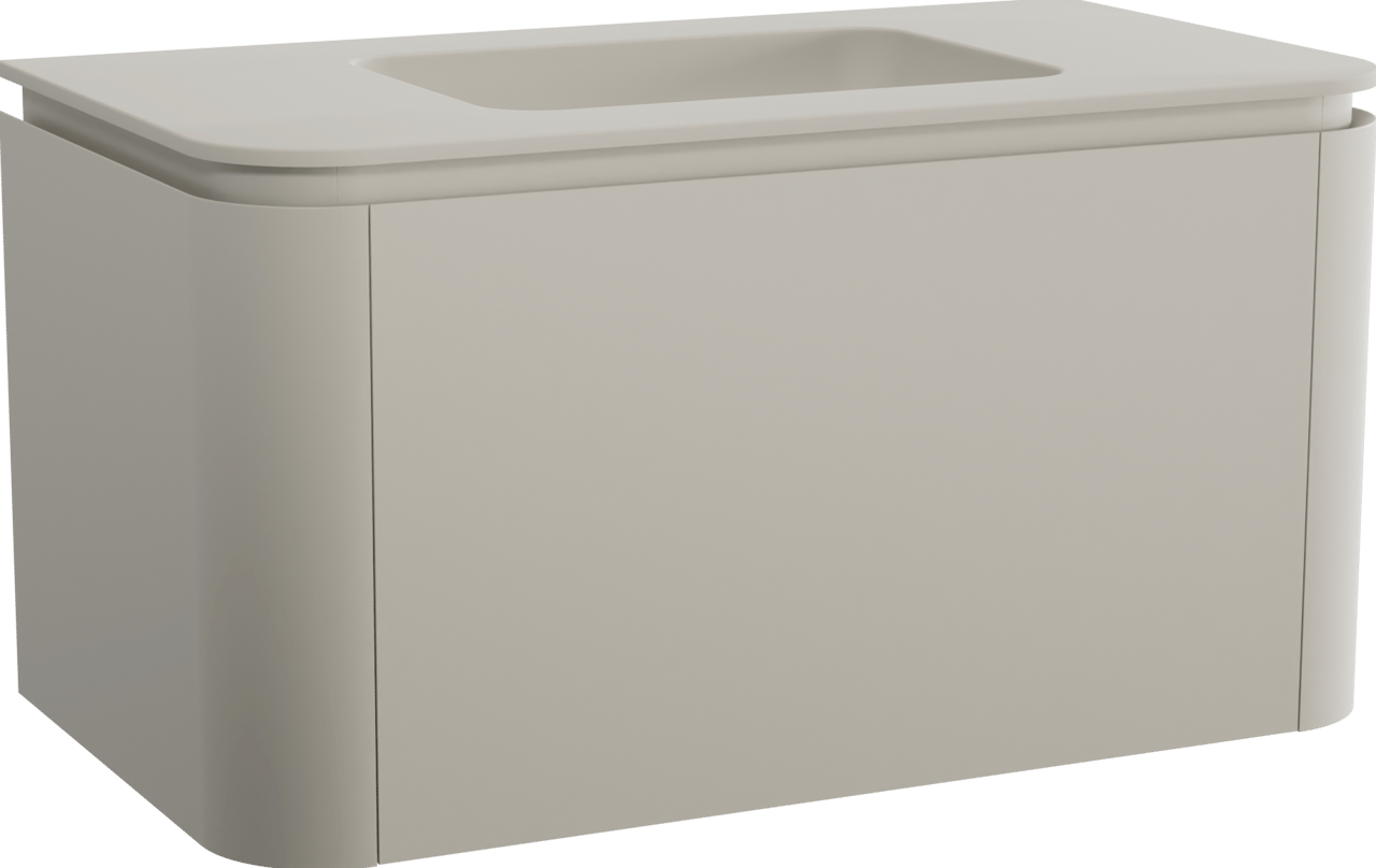 Balmani Moon hängendes Möbelstück Set: 100 x 55 cm, Seidengrau, mit Moon Einzelwaschtisch, Top Solid Seidengrau