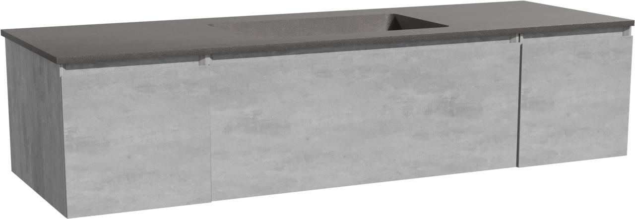 Storke Edge hängendes Möbelstück Set: 155 x 52 cm, Beton dunkelgrau, mit Scuro Einzelwaschtisch, Quarz Schwarz matt