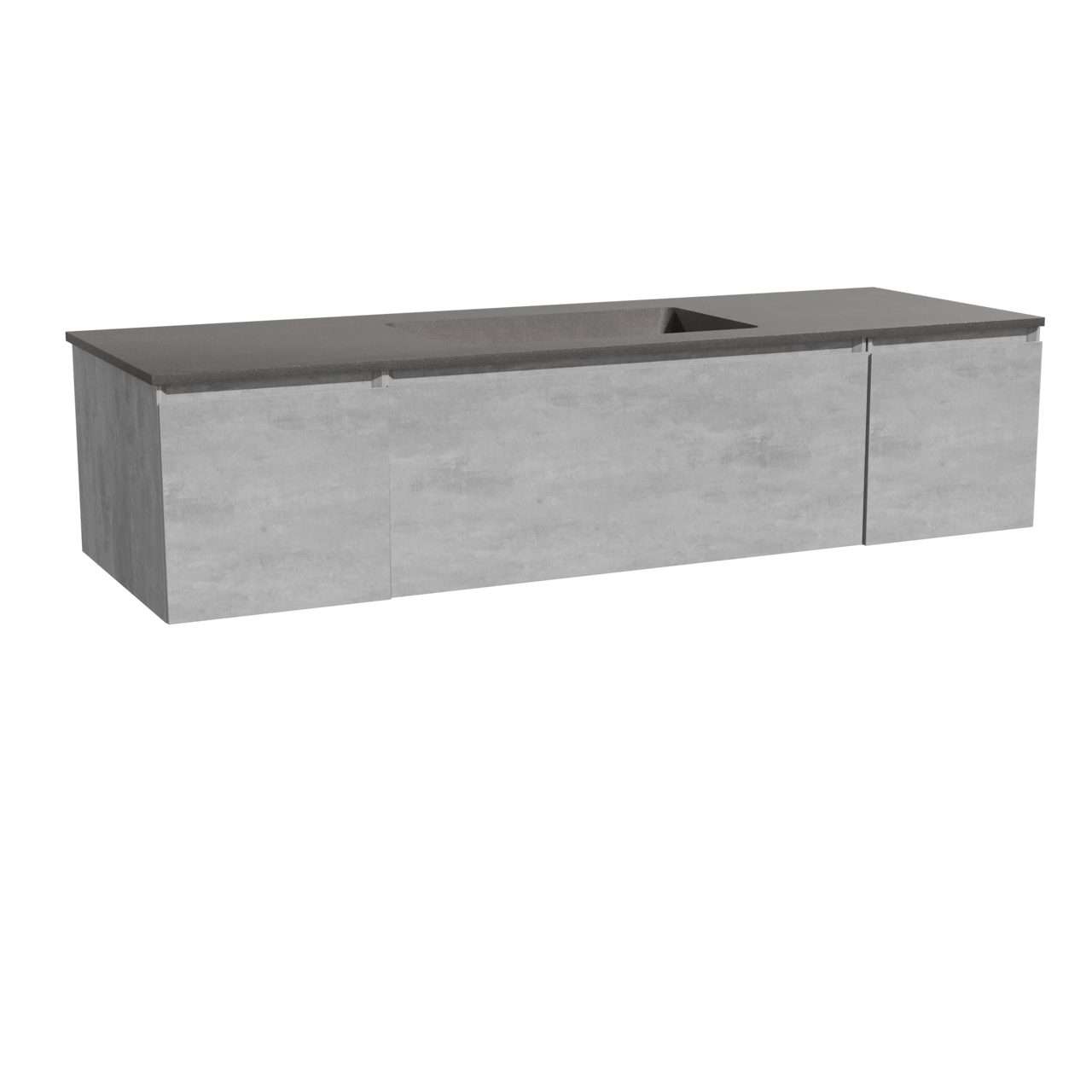 Storke Edge meuble salle de bains suspendu 155 x 52 cm béton gris foncé avec Scuro plan simple en quartz noir mat