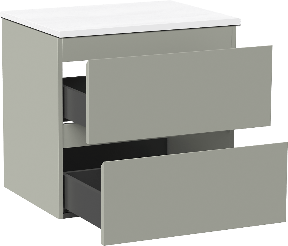 Linie Lado meuble salle de bains suspendu 60 x 46 cm greige avec Lado tablette simple en marbre composite blanc brillant