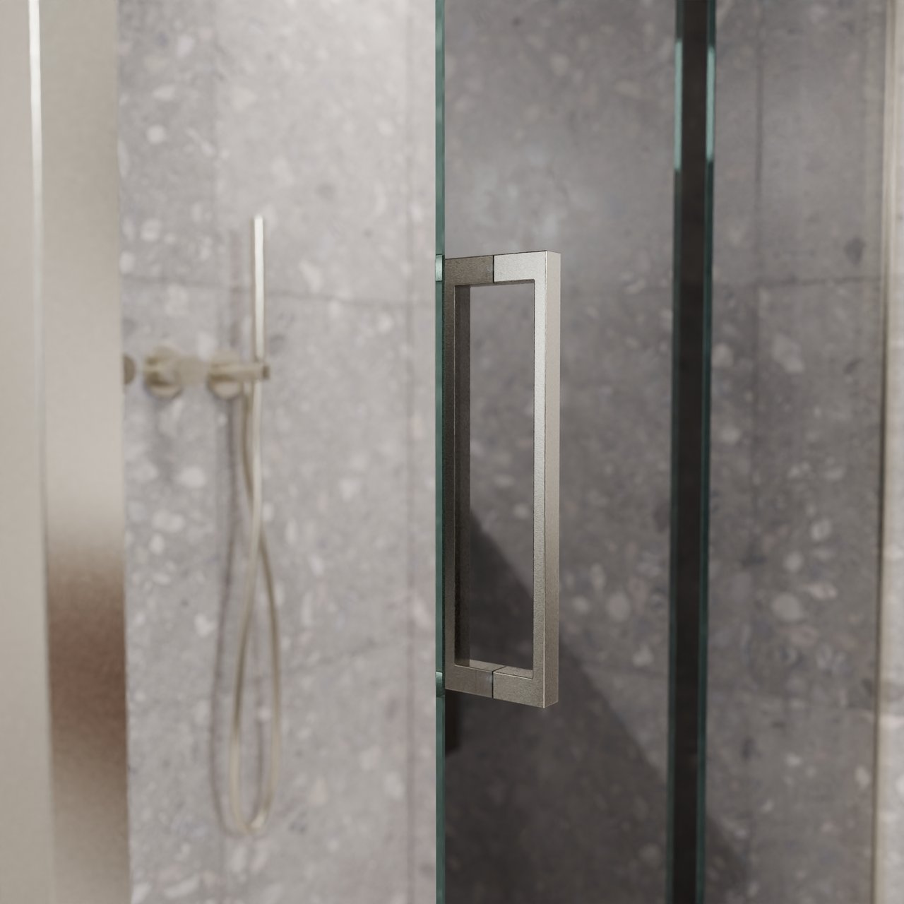 Balmani Senses Design douche en coin avec porte coulissante à droite et paroi latérale fixe, 160 x 90 cm, Miroir Reflex, Profil Brushed CoolMetal, coating inclus