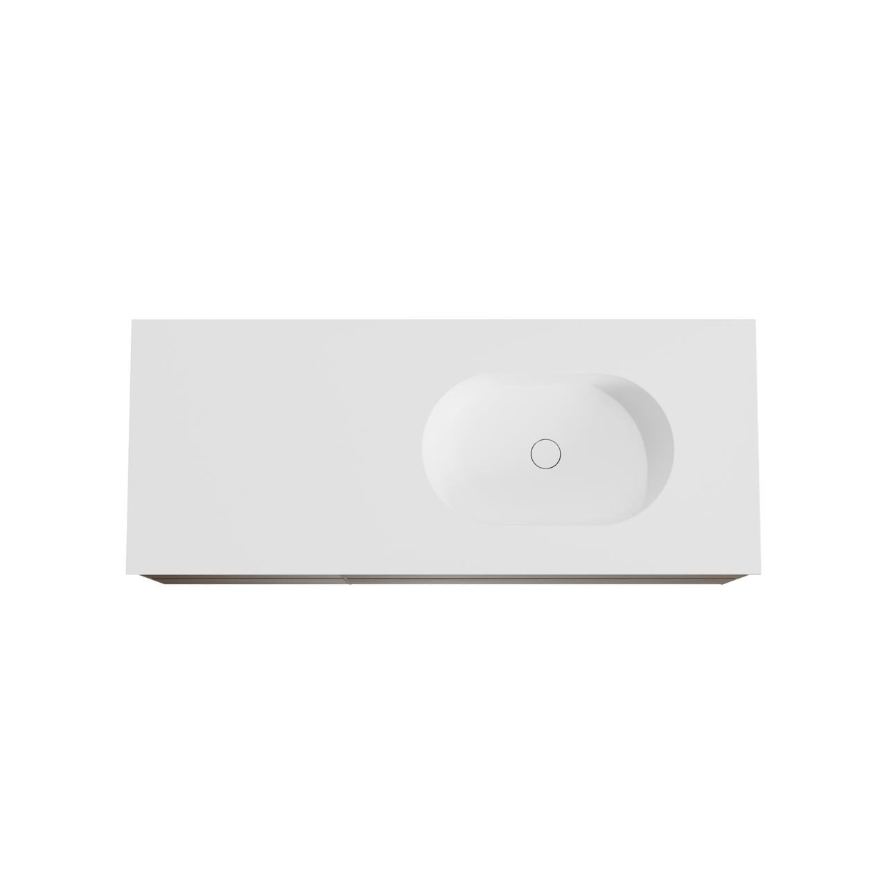 Balmani Mitra meuble salle de bains suspendu 135 x 55 cm noyer américain avec Tablo Oval plan vasque asymétrique à droite en solid surface blanc mat