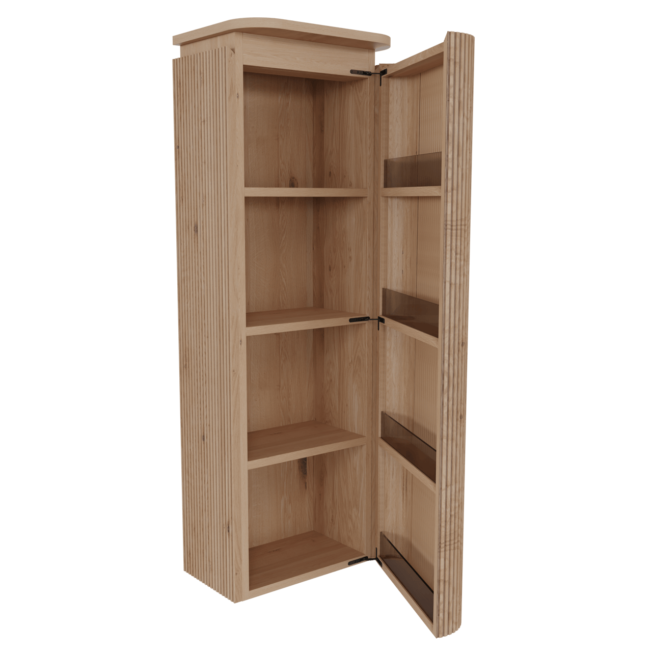 Balmani Moon Badhochschrank: Hängend, rechts, Eiche natur, 44 x 32 x 130 cm