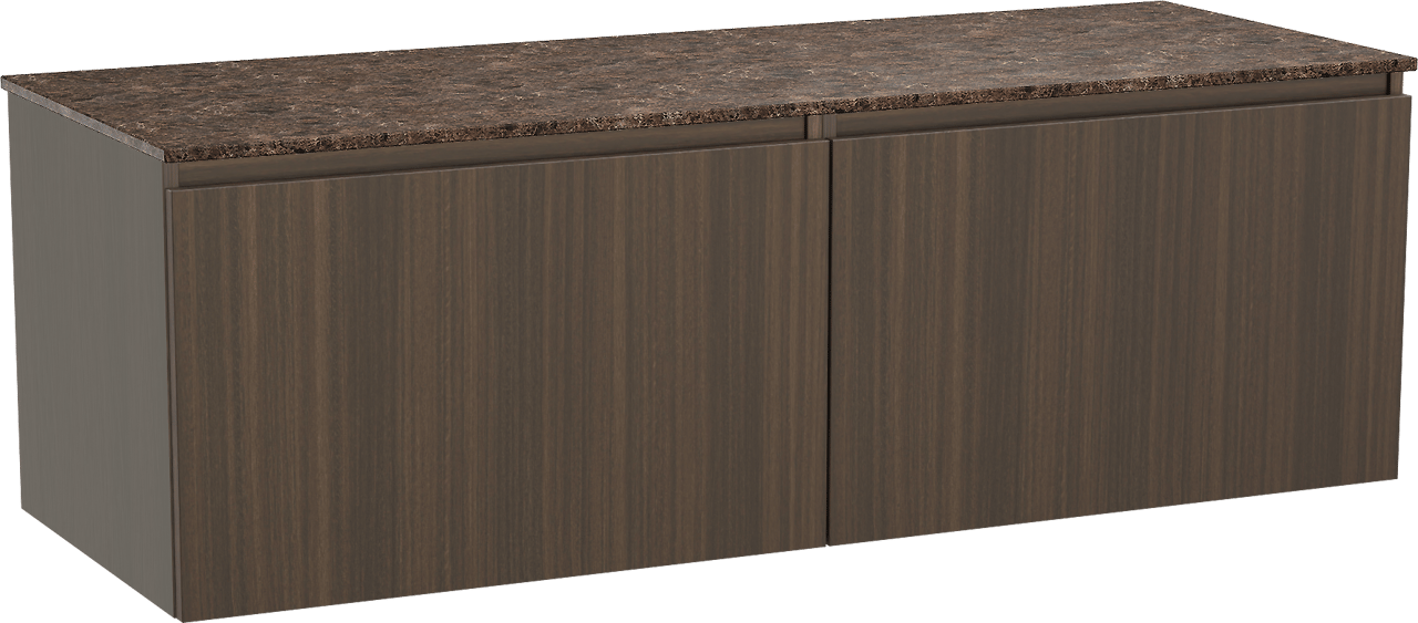 Balmani Sfera meuble salle de bains suspendu 150 x 55 cm eucalyptus avec Stretto tablette simple ou double en marbre dark emperador