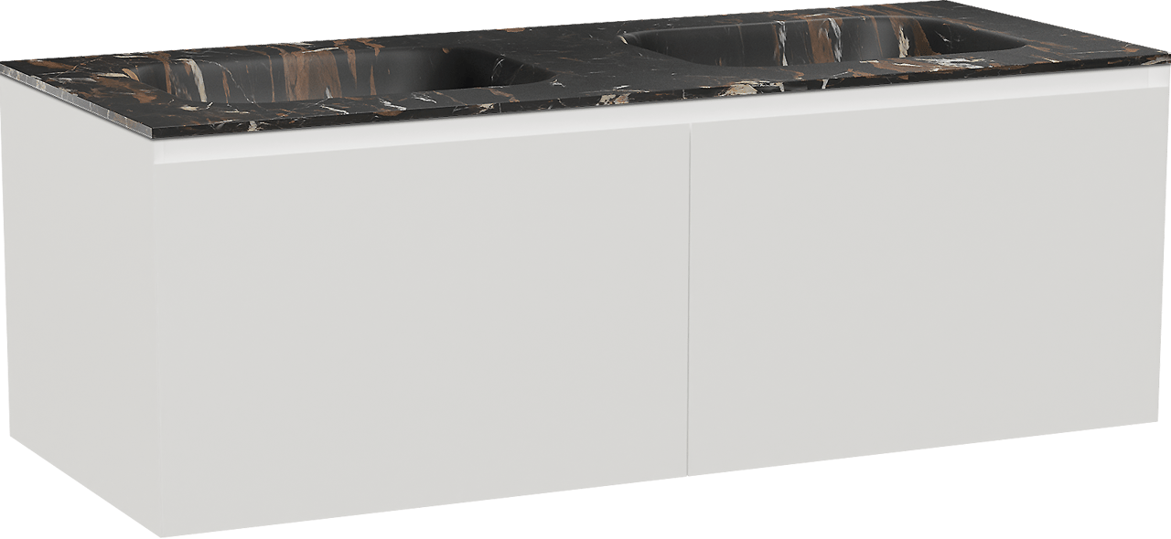 Balmani Idra meuble salle de bains suspendu 135 x 55 cm blanc mat avec Tablo Arcato double vasque en marbre portoro gold