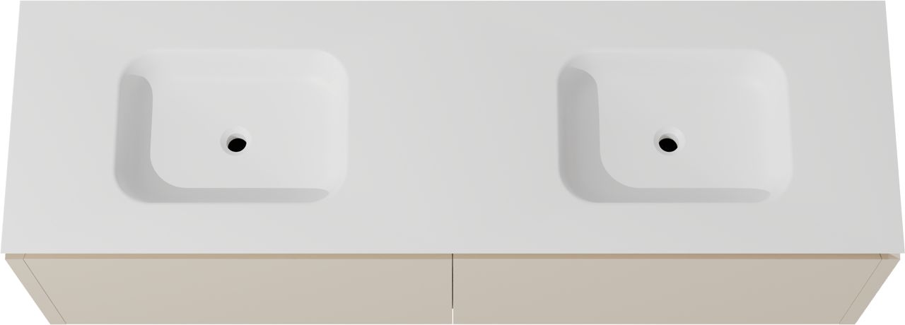 Balmani Eclips hängendes Möbelstück Set: 180 x 55 cm, Sandbeige, mit Eclips Doppelwaschtisch Solid Surface Weiβ matt