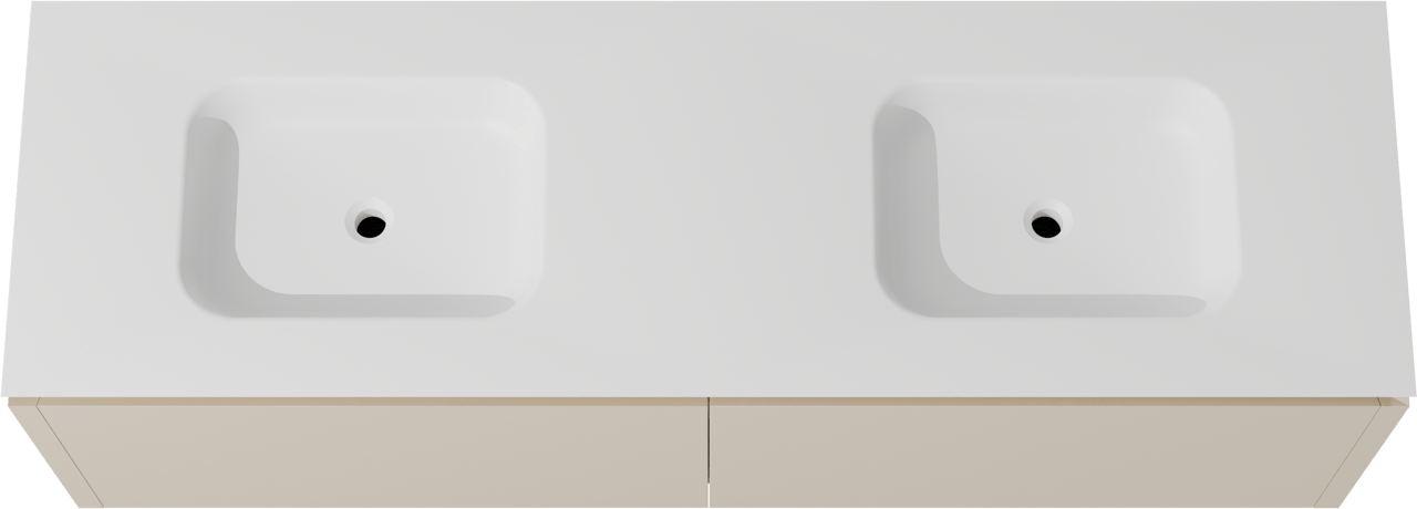 Balmani Eclips hängendes Möbelstück Set: 180 x 55 cm, Sandbeige, mit Eclips Doppelwaschtisch Solid Surface Weiβ matt