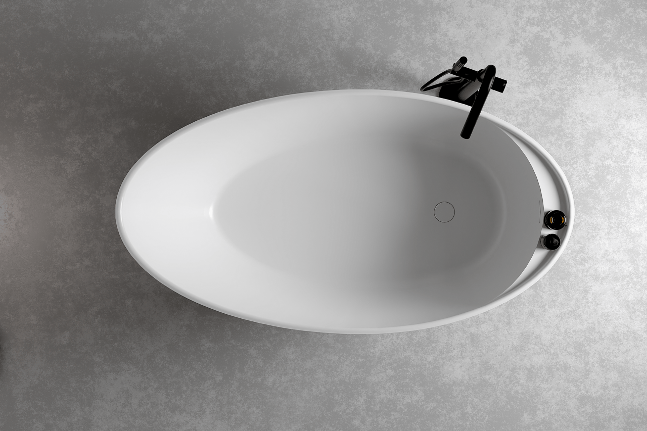 Balmani Colea Freistehende Badewanne 160 x 86 cm solid surface weiß matt mit integrierte Ablage