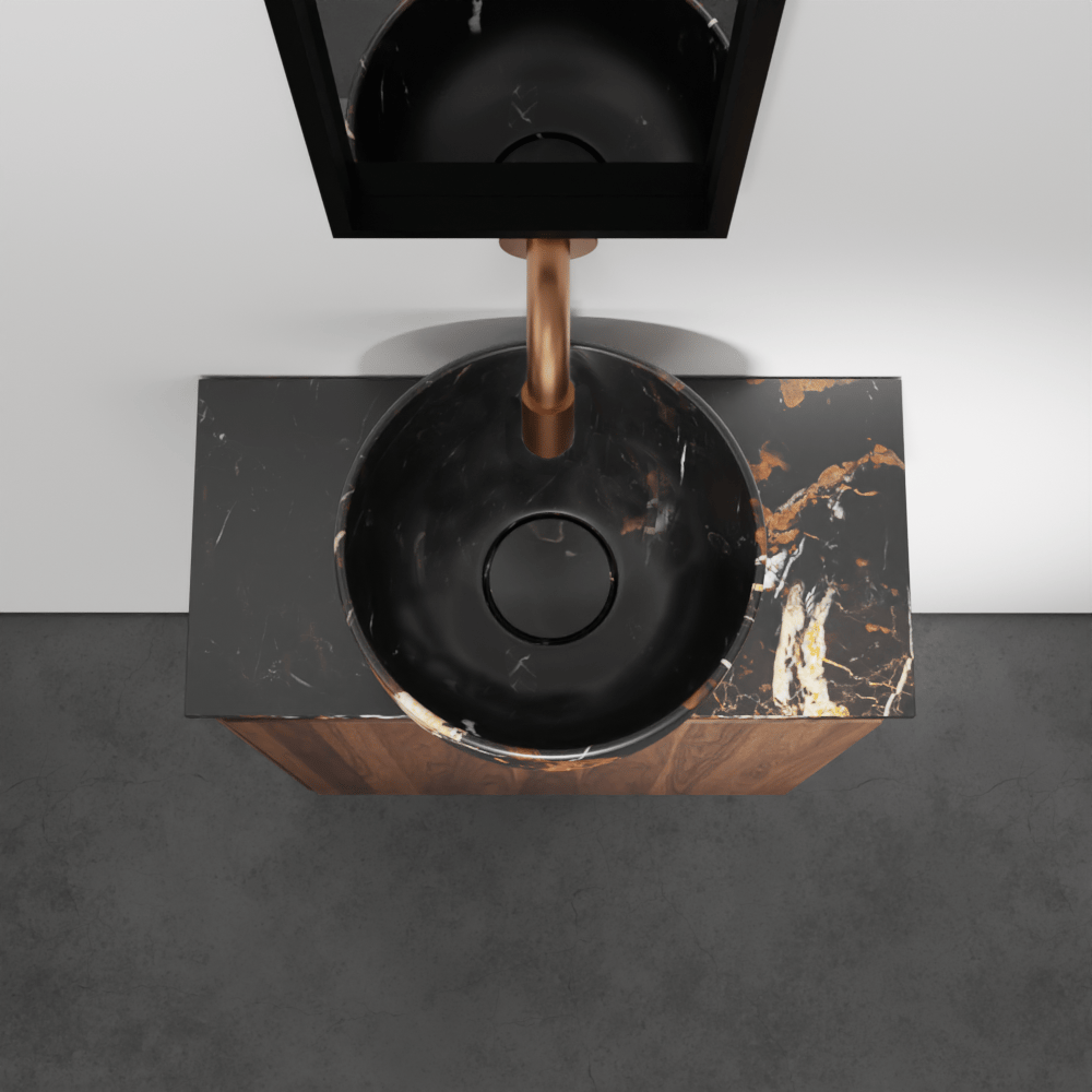 Balmani Mitra meuble wc suspendu 42 x 21 cm noyer américain avec Facetta tablette et Bowl vaque à poser en marbre Portoro Gold