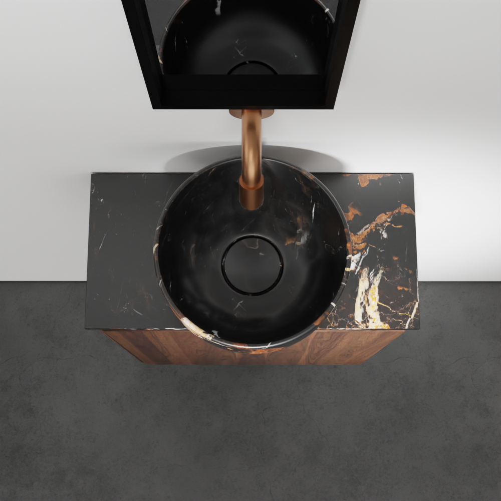 Balmani Mitra meuble wc suspendu 42 x 21 cm noyer américain avec Facetta tablette et Bowl vaque à poser en marbre Portoro Gold