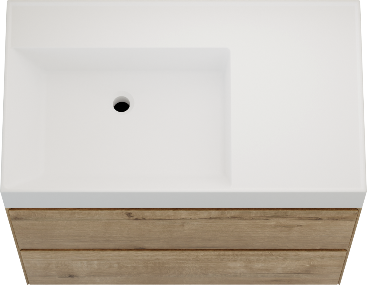 Balmani Mitra Compact meuble salle de bains suspendu 80 x 46 cm chêne brut avec Argila vasque asymétrique gauche en marbre composite blanc mat