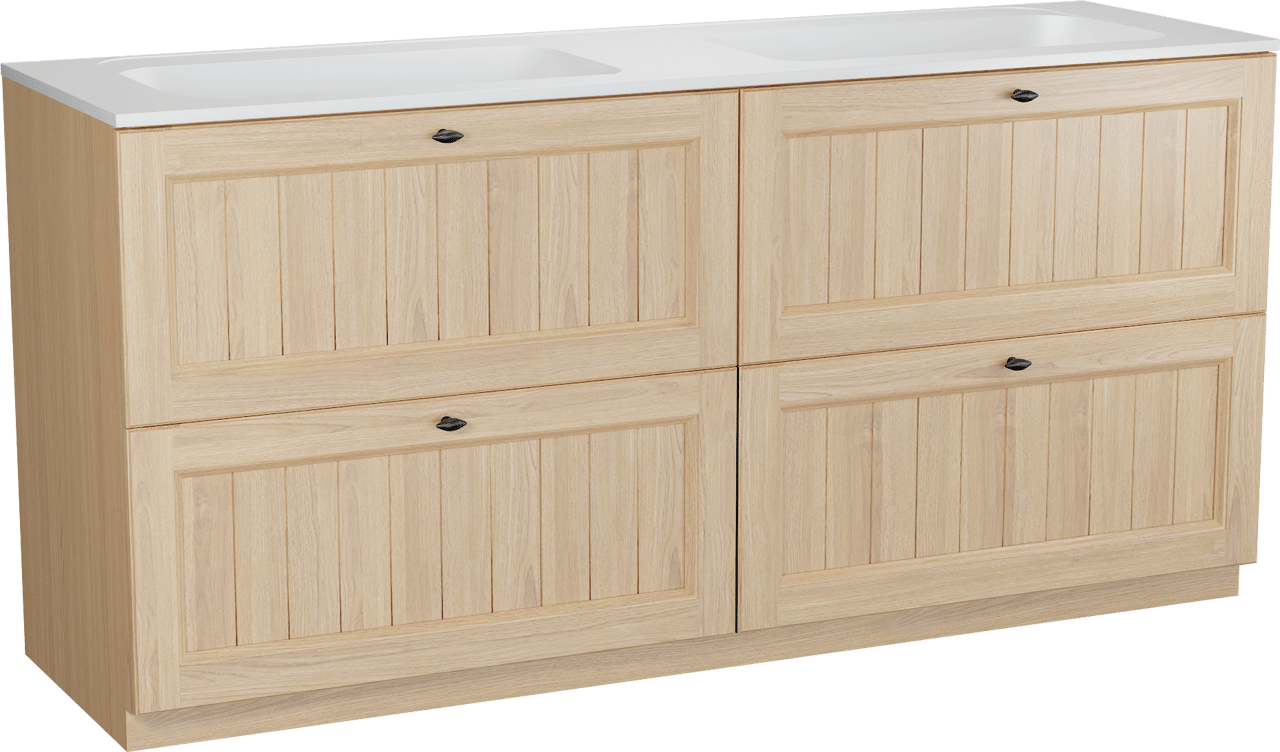 Balmani Lemon meuble salle de bains à poser 180 x 55 cm, placage chêne naturel avec Tablo Strada double vasque en blanc mat