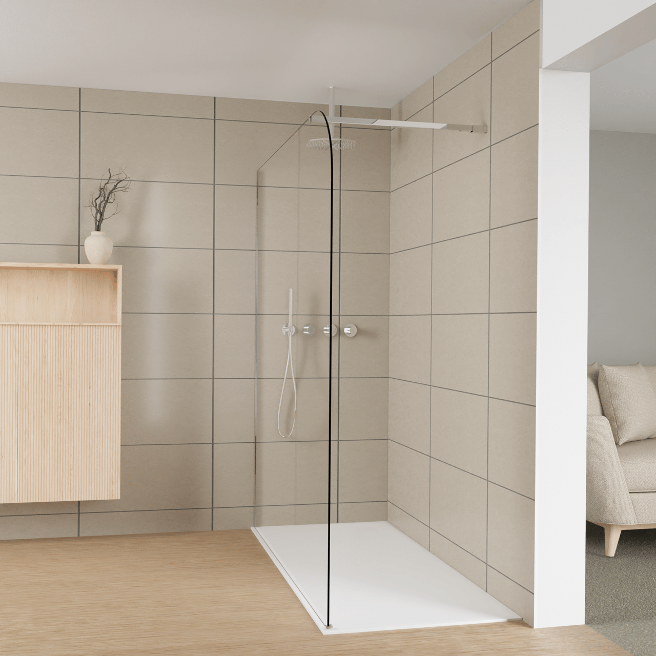 Balmani Modular douche à l'italienne: 180 x 200 cm, Verre transparent arrondi, Profil Chrome brillant