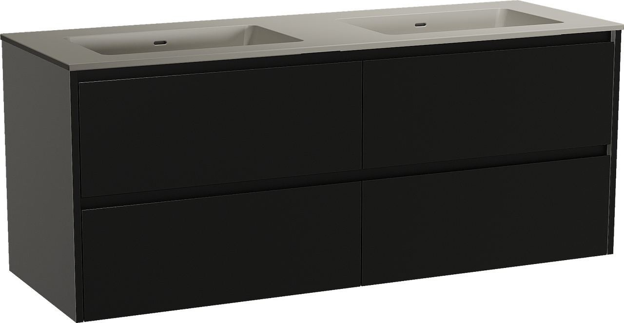 Storke Seda meuble salle de bains suspendu 150 x 52 cm noir mat avec Diva double vasque en top solid soie grise