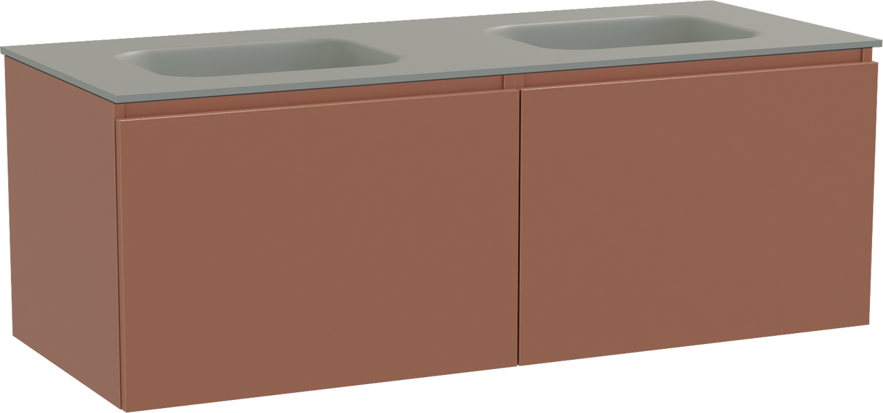 Balmani Sfera zwevend badkamermeubel 135 x 55 cm cotto met Tablo Arcato dubbele wastafel in solid surface steengrijs