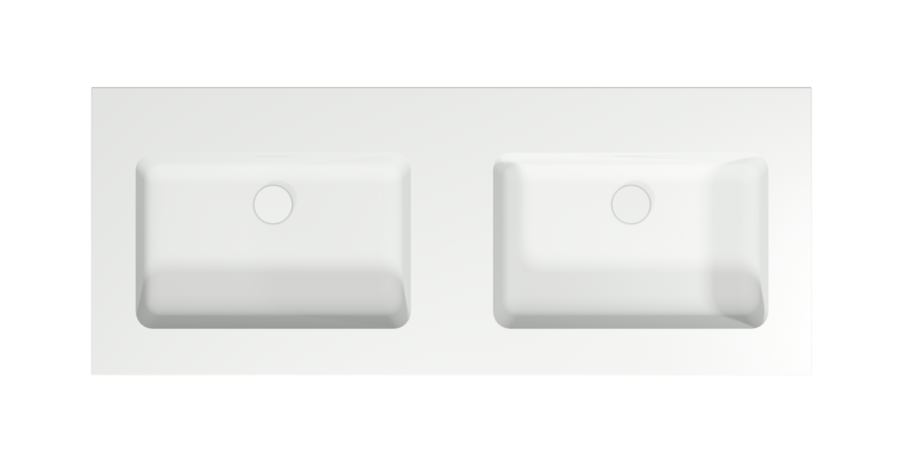 Storke Mata dubbele wastafel matte solid surface 130 x 52 cm, crepine inbegrepen