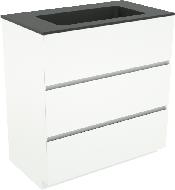 Storke Edge freistehendes Möbelstück Set: 80 x 46 cm, Weiß matt, mit Scuro Einzelwaschtisch, Quarz Schwarz matt