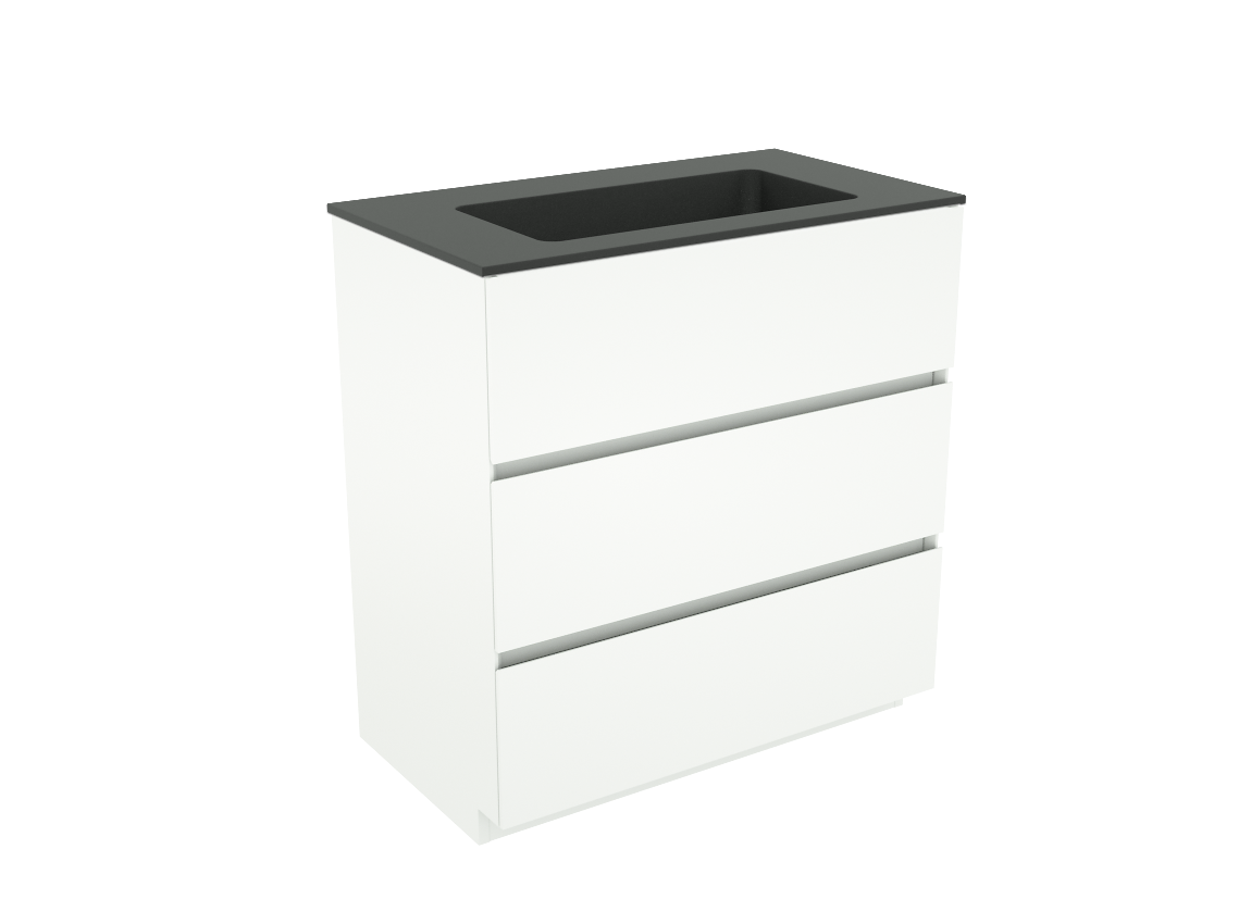 Storke Edge staand badkamermeubel 80 x 46 cm mat wit met Scuro enkele wastafel in kwarts mat zwart