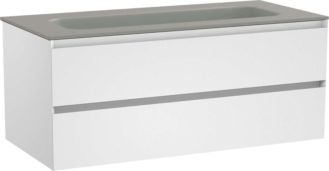 Balmani Mitra zwevend badmeubel 120 x 55 cm mat wit met Tablo Arcato enkele wastafel voor 2 kraangaten in solid surface steengrijs