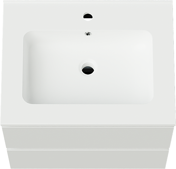 Linie Lado meuble salle de bains suspendu 60 x 46 cm blanc brillant avec Vano plan simple en marbre composite blanc mat