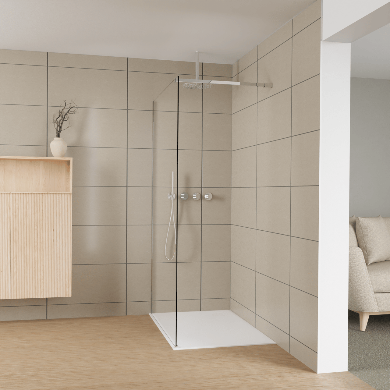 Balmani Modular inloopdouche: 120 x 200 cm, Helder glas, Glanzend chroom profielen