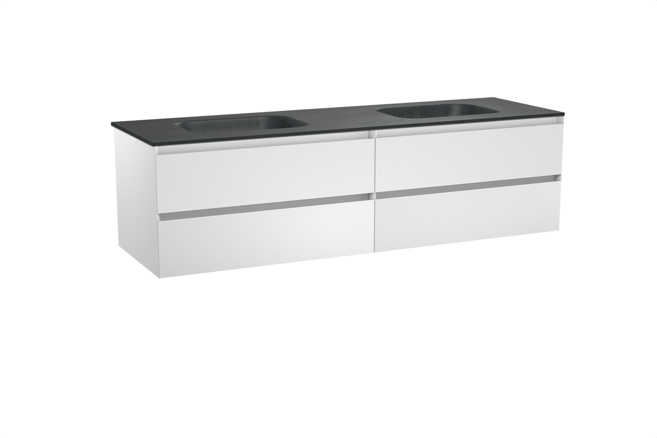 Balmani Mitra meuble salle de bains suspendu 180 x 55 cm blanc mat avec Tablo Arcato double vasque en granit noir