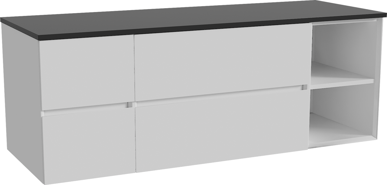 Storke Edge meuble salle de bains suspendu 145 x 52 cm blanc brillant avec Panton tablette simple ou double en mdf enduit de poudre noir mat