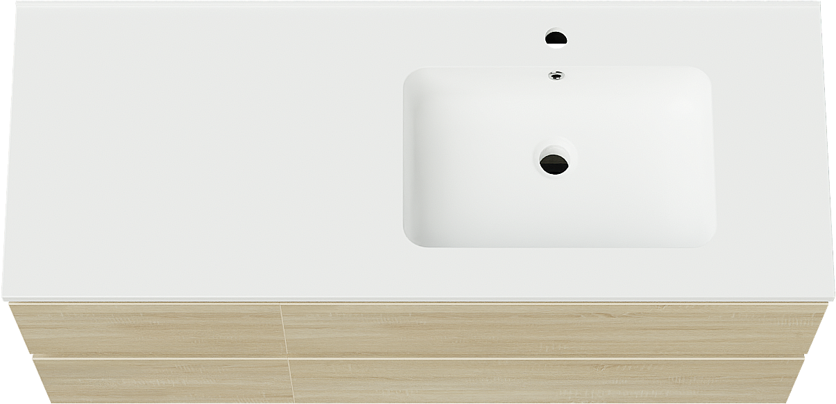 Linie Lado zwevend badmeubel 120 x 46 cm wit eiken met Vano asymmetrisch rechtse wastafel in composietmarmer mat wit