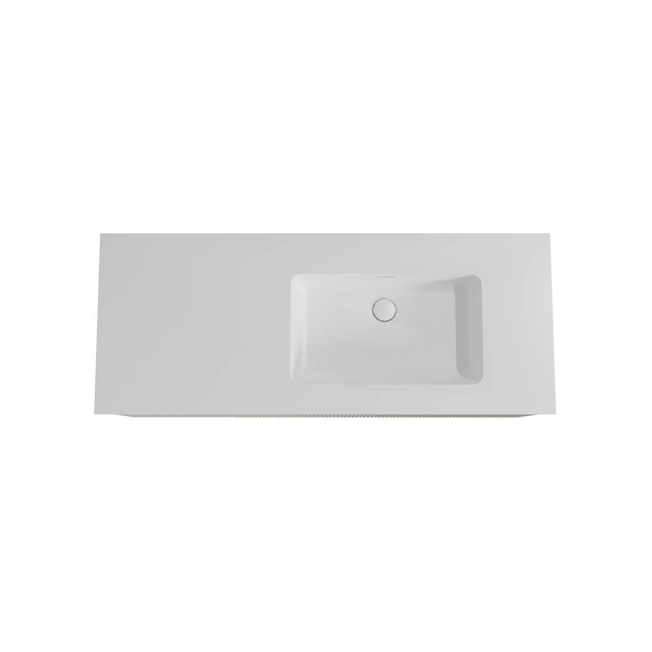 Storke Ribs zwevend badmeubel 130 x 52 cm zijdegrijs met Mata asymmetrisch rechtse wastafel in solid surface mat wit, Verticale symmetrische rechte ribbel