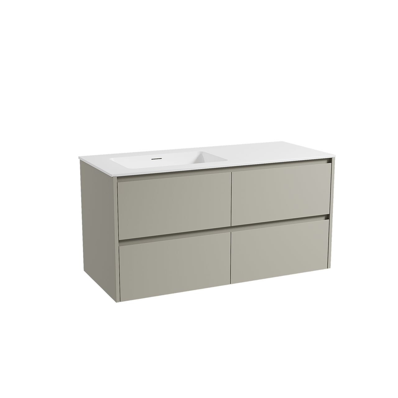 Storke Seda hängendes Möbelstück Set: 120 x 52 cm, Seidengrau, mit Mata Waschtisch links, Solid Surface Weiß matt