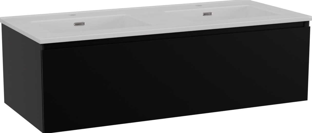 Storke Edge zwevend badmeubel 120 x 52 cm mat zwart met Kera dubbele wastafel in porselein mat wit