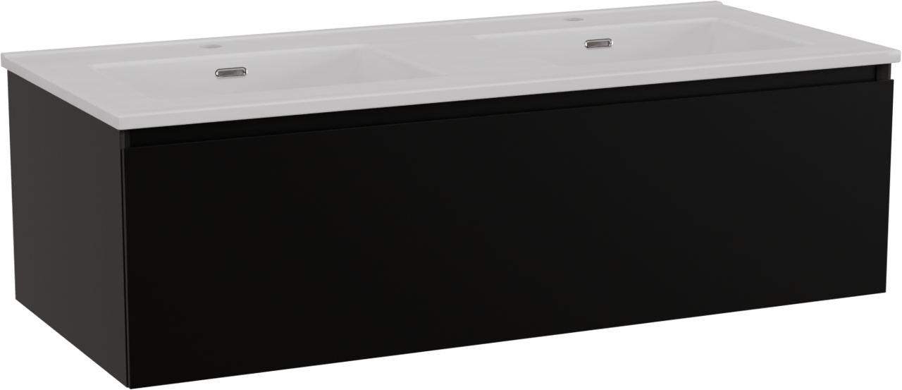 Storke Edge meuble salle de bains suspendu 120 x 52 cm noir mat avec Kera double vasque en céramique blanc mat