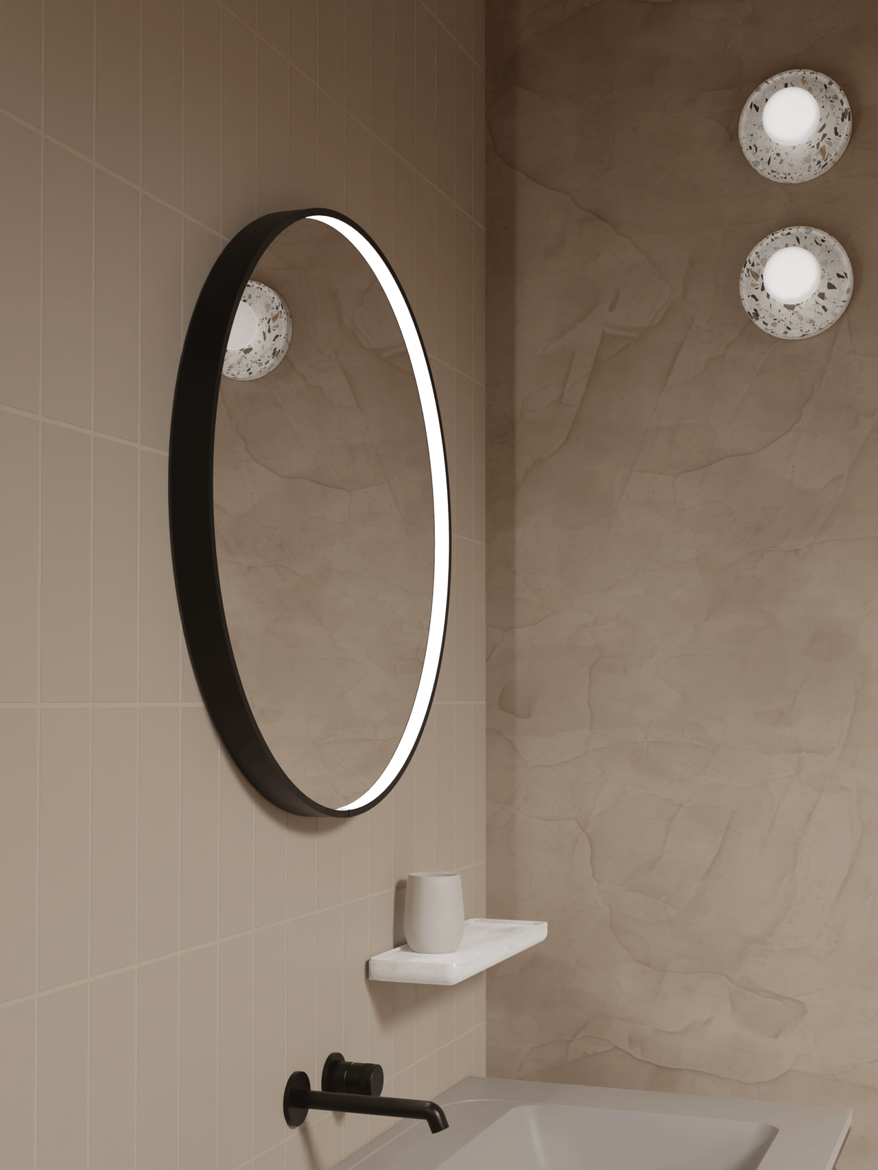 Balmani Secret Black rond badkamerspiegel zwart Ø 70 cm met spiegelverlichting en anti-damp