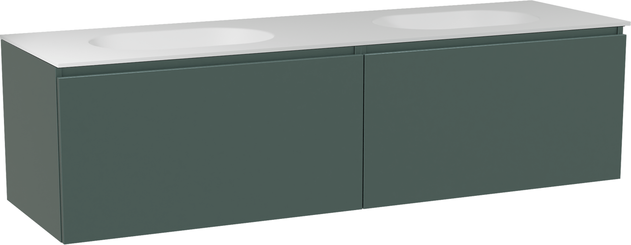 Balmani Sfera zwevend badmeubel 180 x 55 cm forest met Tablo Oval dubbele wastafel in solid surface mat wit