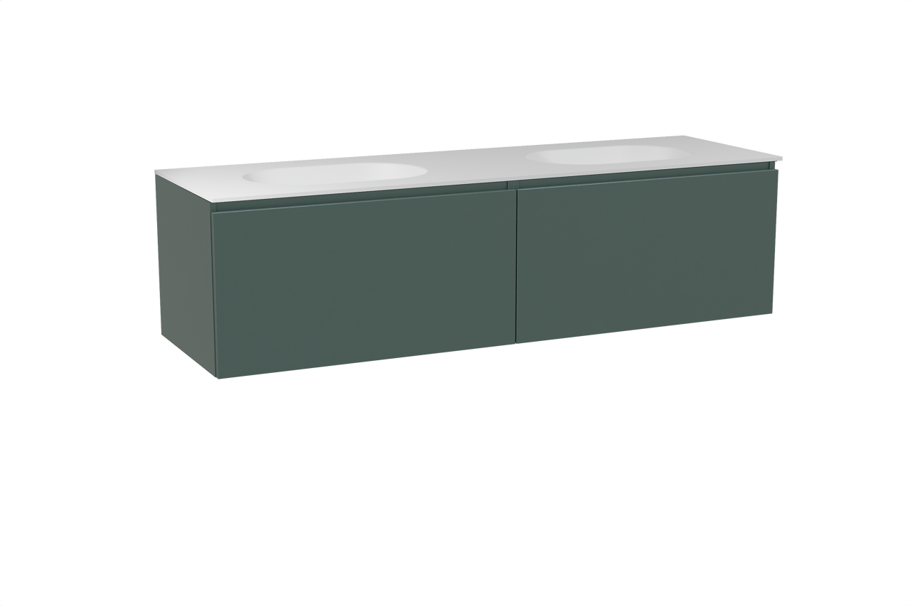 Balmani Sfera hängendes Möbelstück Set: 180 x 55 cm, Forest, mit Tablo Oval Doppelwaschtisch, Solid Surface Weiß matt