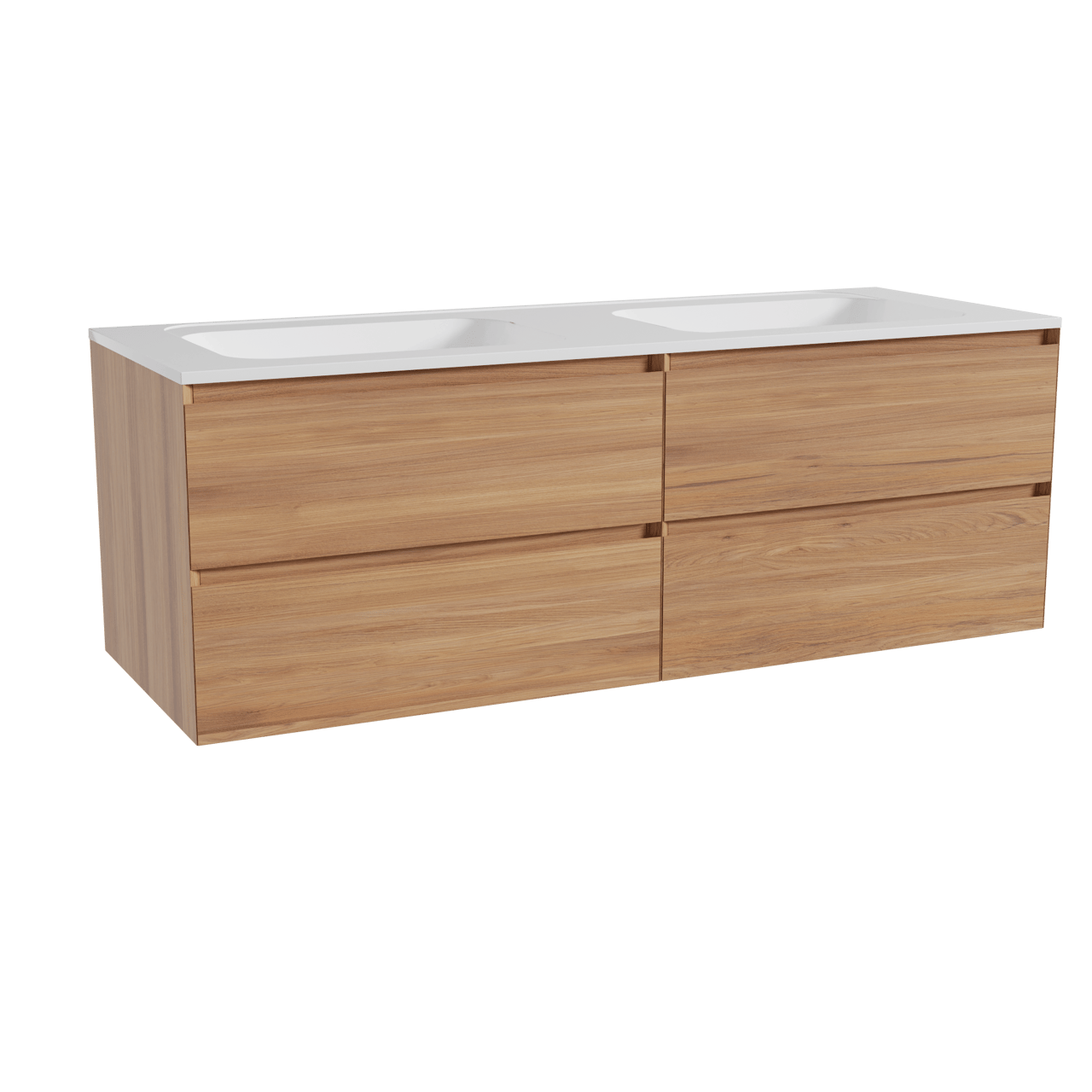 Balmani Mitra meuble salle de bains suspendu 150 x 55 cm teck avec Tablo Strada double vasque en marbre composite blanc brillant