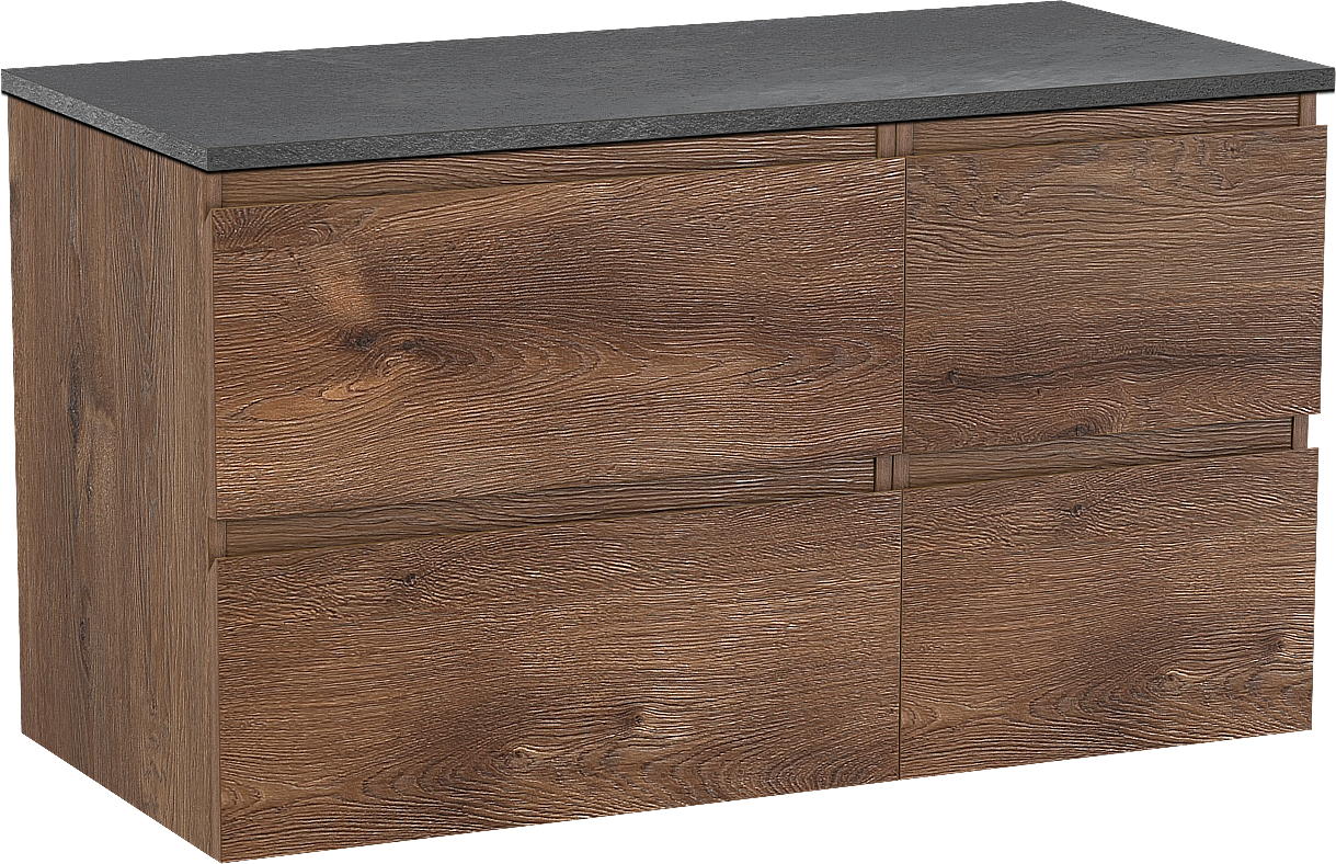 Linie Lado zwevend badkamermeubel 100 x 46 cm bruine eik met Lado enkel of dubbel tablet in melamine leisteen grijs