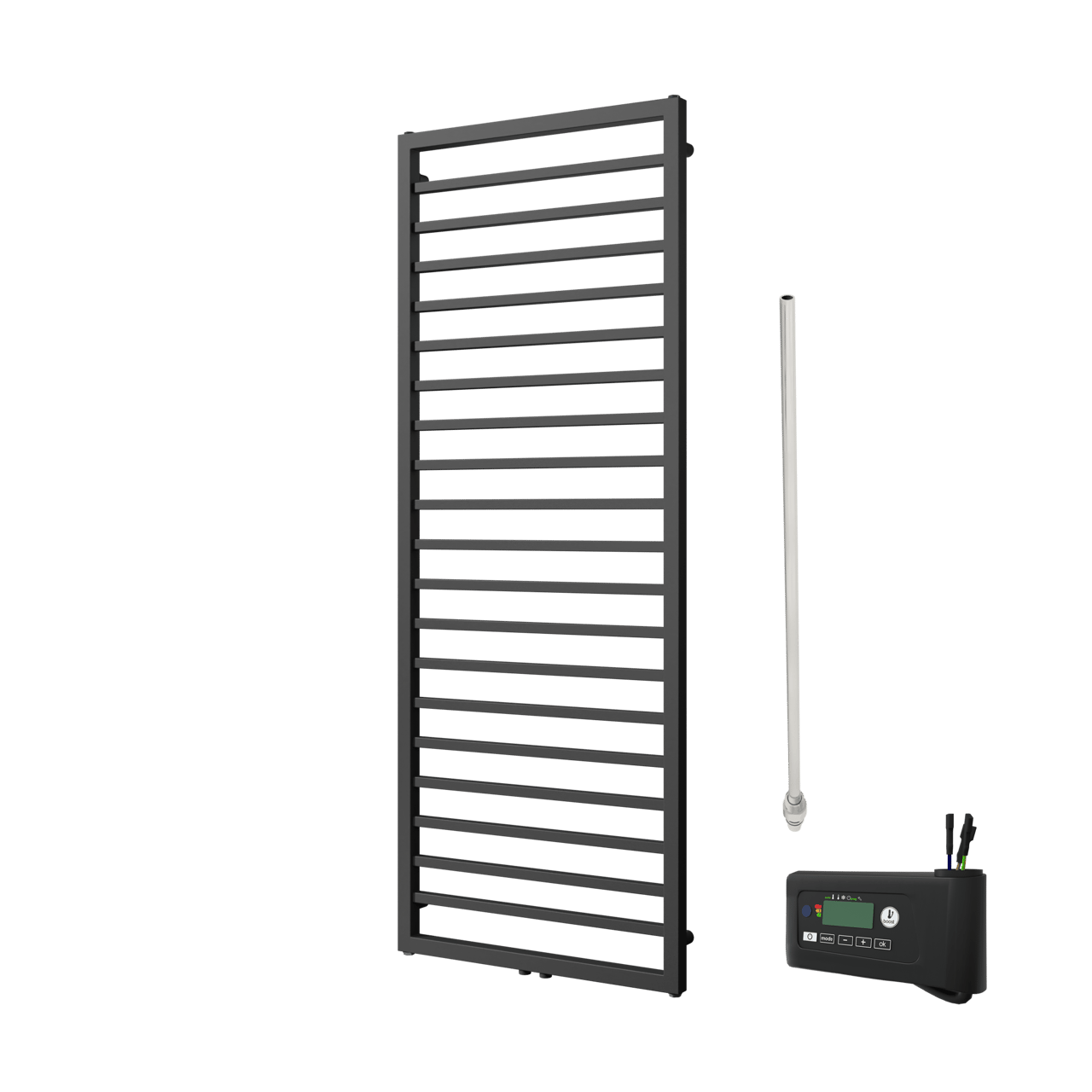 Vipera Listona Einzel Handtuchheizkörper 180 x 60 cm Elektrische Heizung schwarz matt Seiten- und Mittelanschluss 750W, inkl. Widerstand