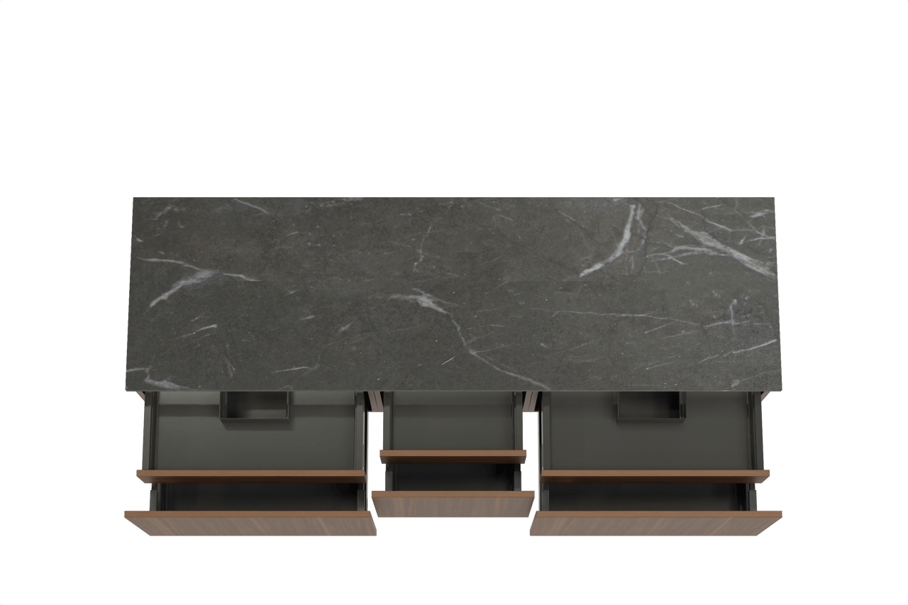 Balmani Sfera meuble salle de bains suspendu 180 x 55 cm noyer américain avec Stretto tablette simple ou double en marbre pietra grey