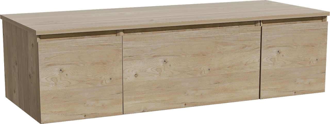 Storke Edge zwevend badmeubel 135 x 52 cm ruw eiken met Panton enkel of dubbel wastafelblad in melamine ruw eiken