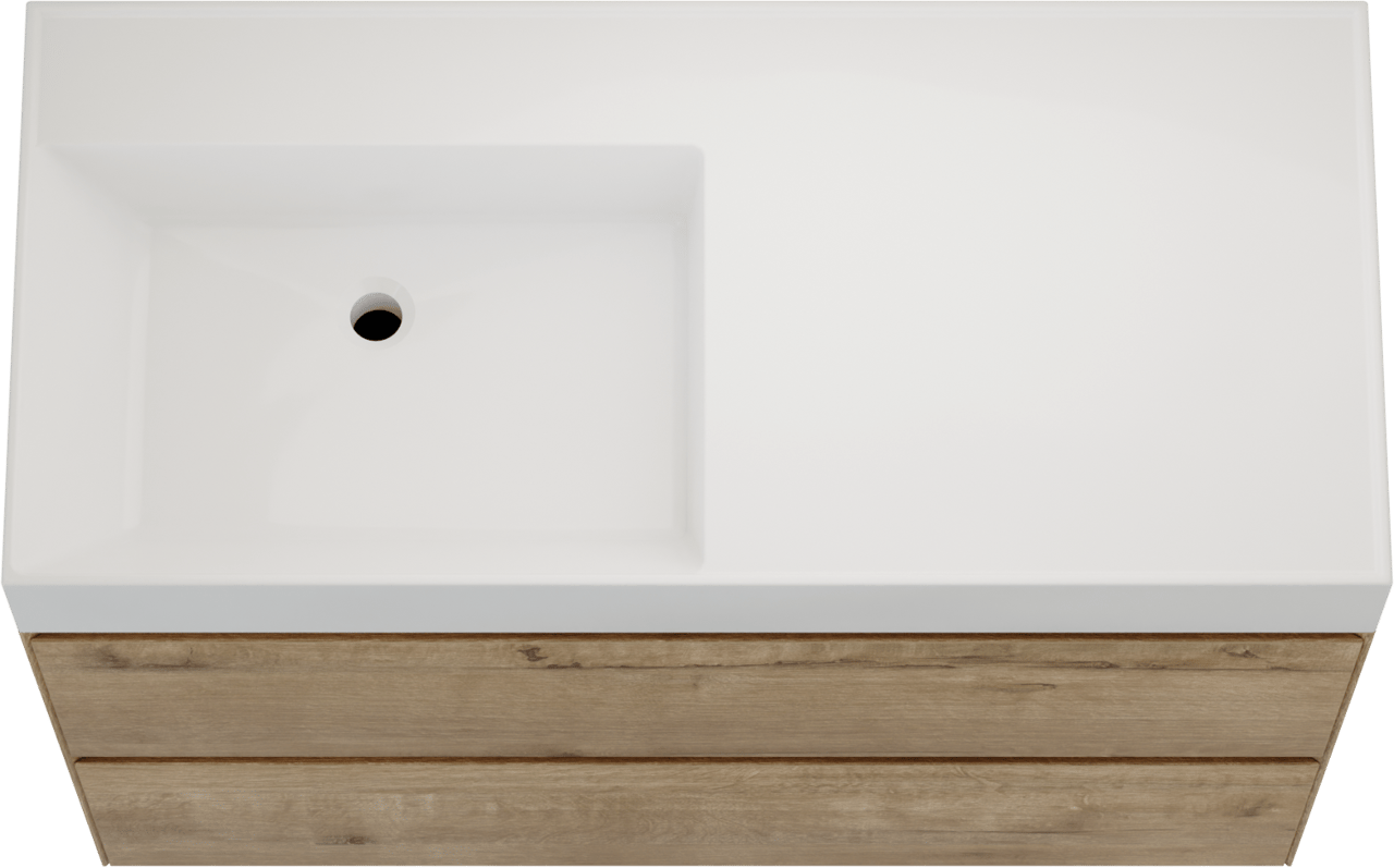 Balmani Mitra Compact meuble salle de bains suspendu 100 x 46 cm chêne brut avec Argila vasque asymétrique gauche en marbre composite blanc brillant