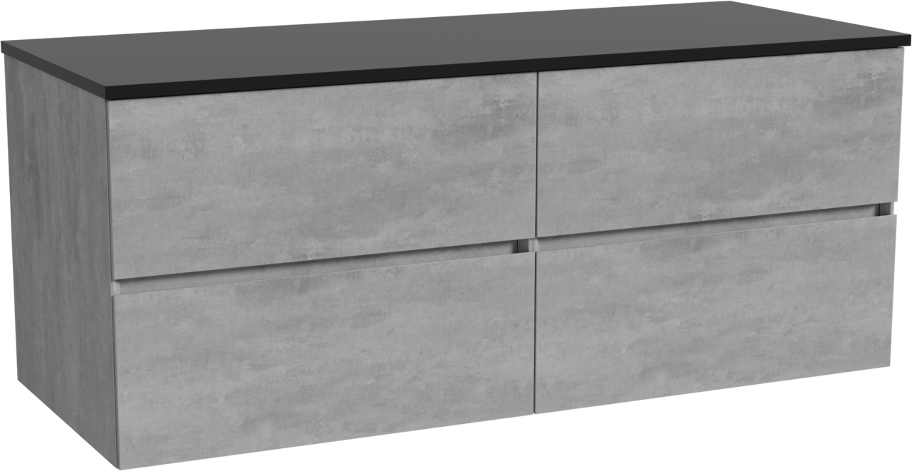 Storke Edge hängendes Möbelstück Set: 130 x 52 cm, Beton dunkelgrau, mit Panton Einzel- oder Doppel Waschtischplatte, Pulverbeschichtetes MDF Schwarz matt